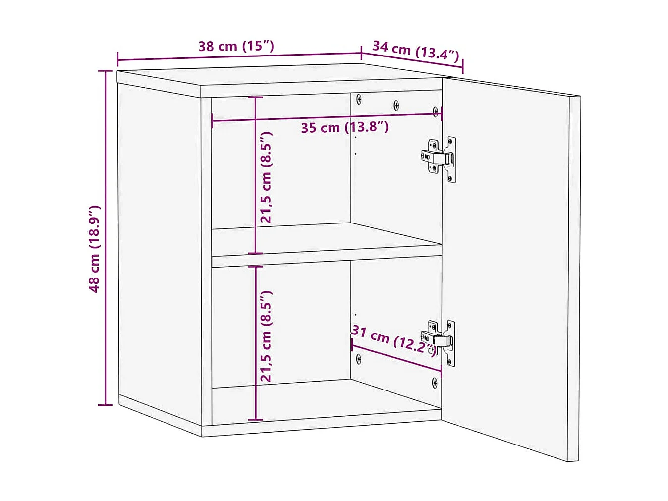 Armoire murale de salle de bain 38x34x48cm brun manguier massif