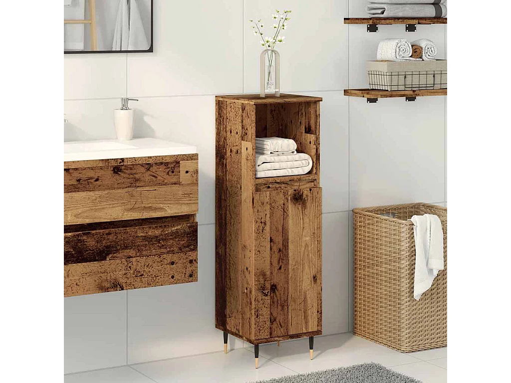Armoire de salle de bain vieux bois 30x30x100cm bois ingénierie