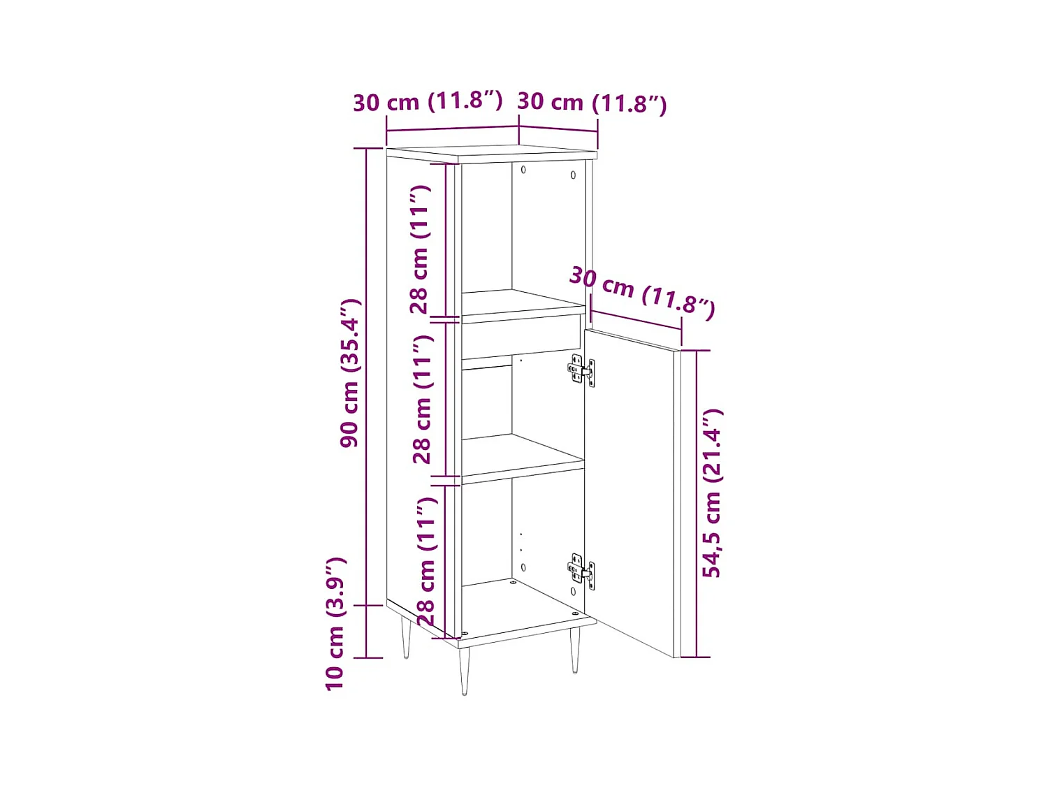 Armoire salle de bain chêne sonoma 30x30x100 cm