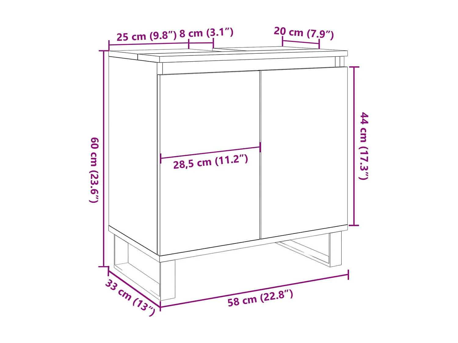 Badkamerkast 58x33x60 cm bewerkt hout betongrijs