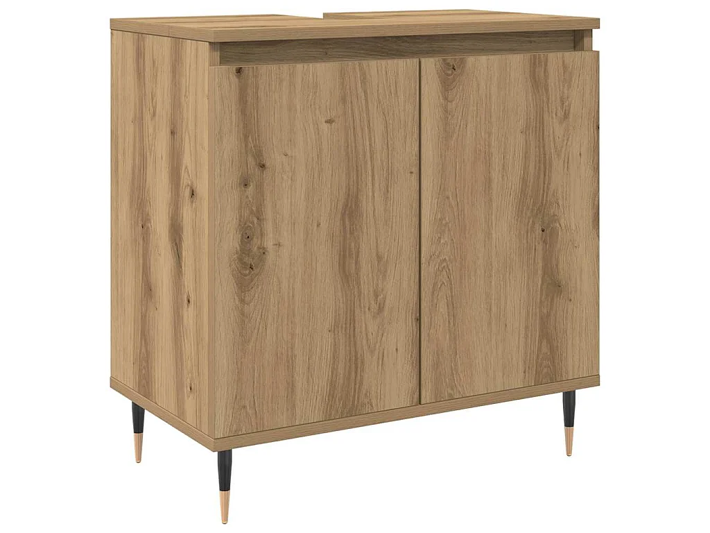 Badkamerkast 58x33x60 cm bewerkt hout artisanaal eikenkleurig