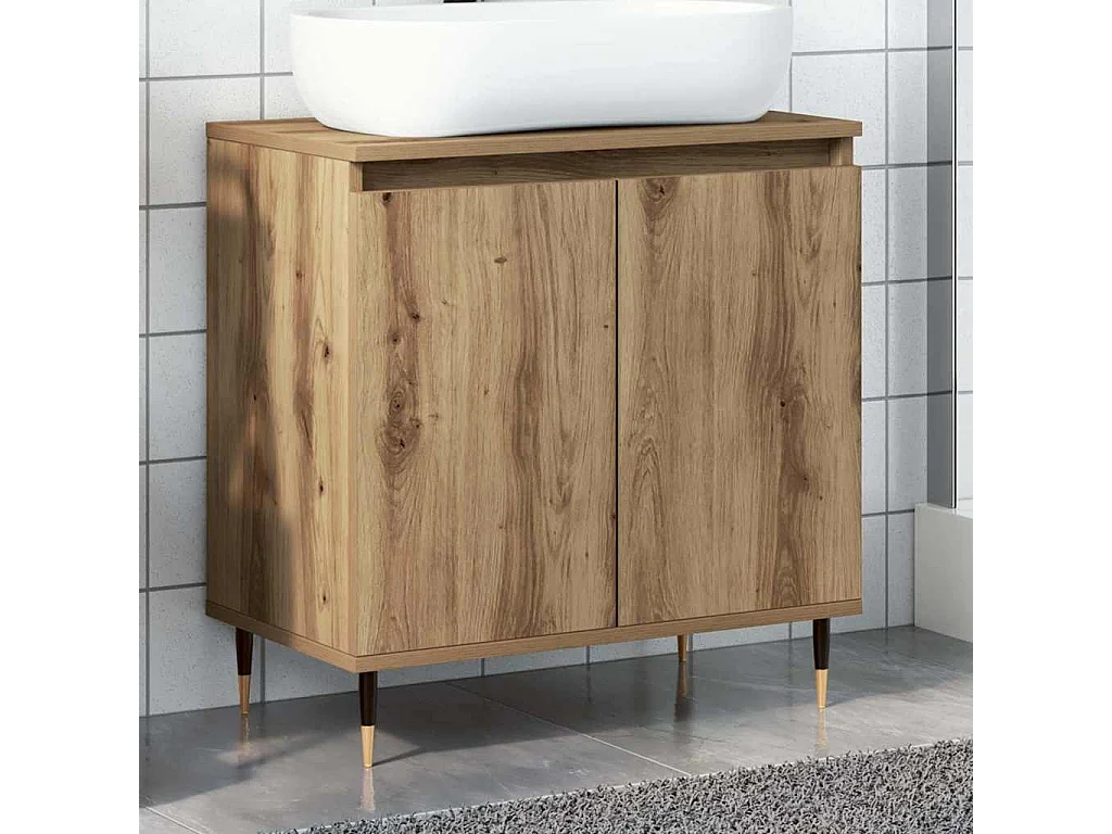 Badkamerkast 58x33x60 cm bewerkt hout artisanaal eikenkleurig
