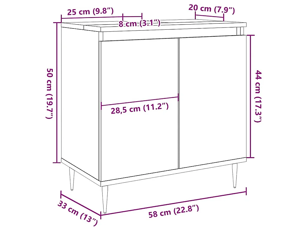 Badkamerkast 58x33x60 cm bewerkt hout artisanaal eikenkleurig
