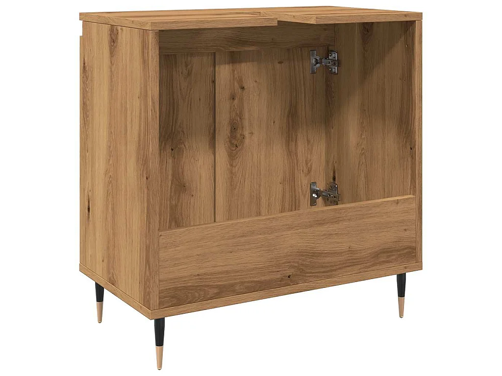 Badkamerkast 58x33x60 cm bewerkt hout artisanaal eikenkleurig