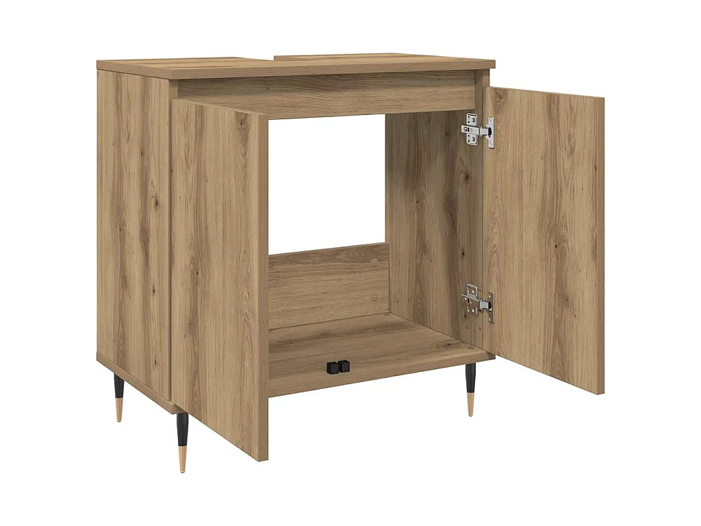 Badkamerkast 58x33x60 cm bewerkt hout artisanaal eikenkleurig