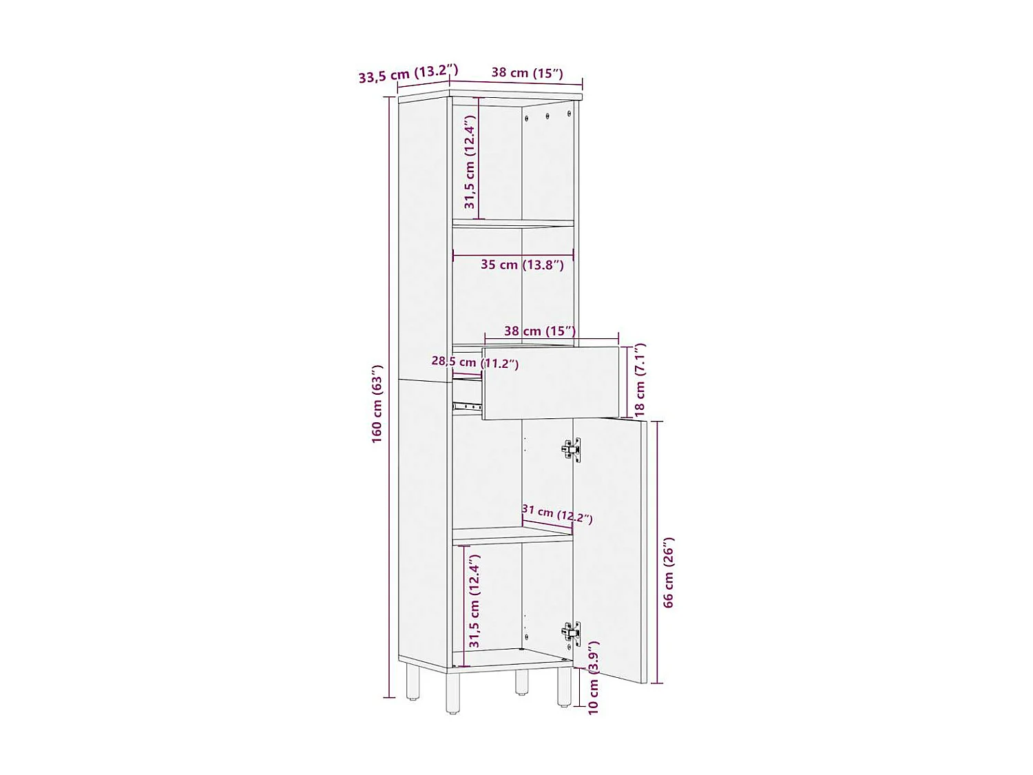 Mueble de baño madera maciza de mango 38x33,5x160 cm