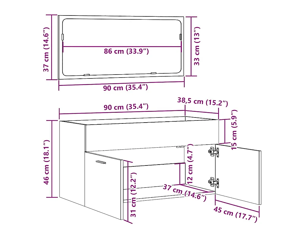 Mobile da Bagno con Specchio Grigio Cemento Legno Multistrato