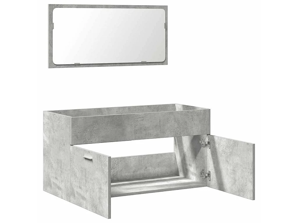Mobile da Bagno con Specchio Grigio Cemento Legno Multistrato