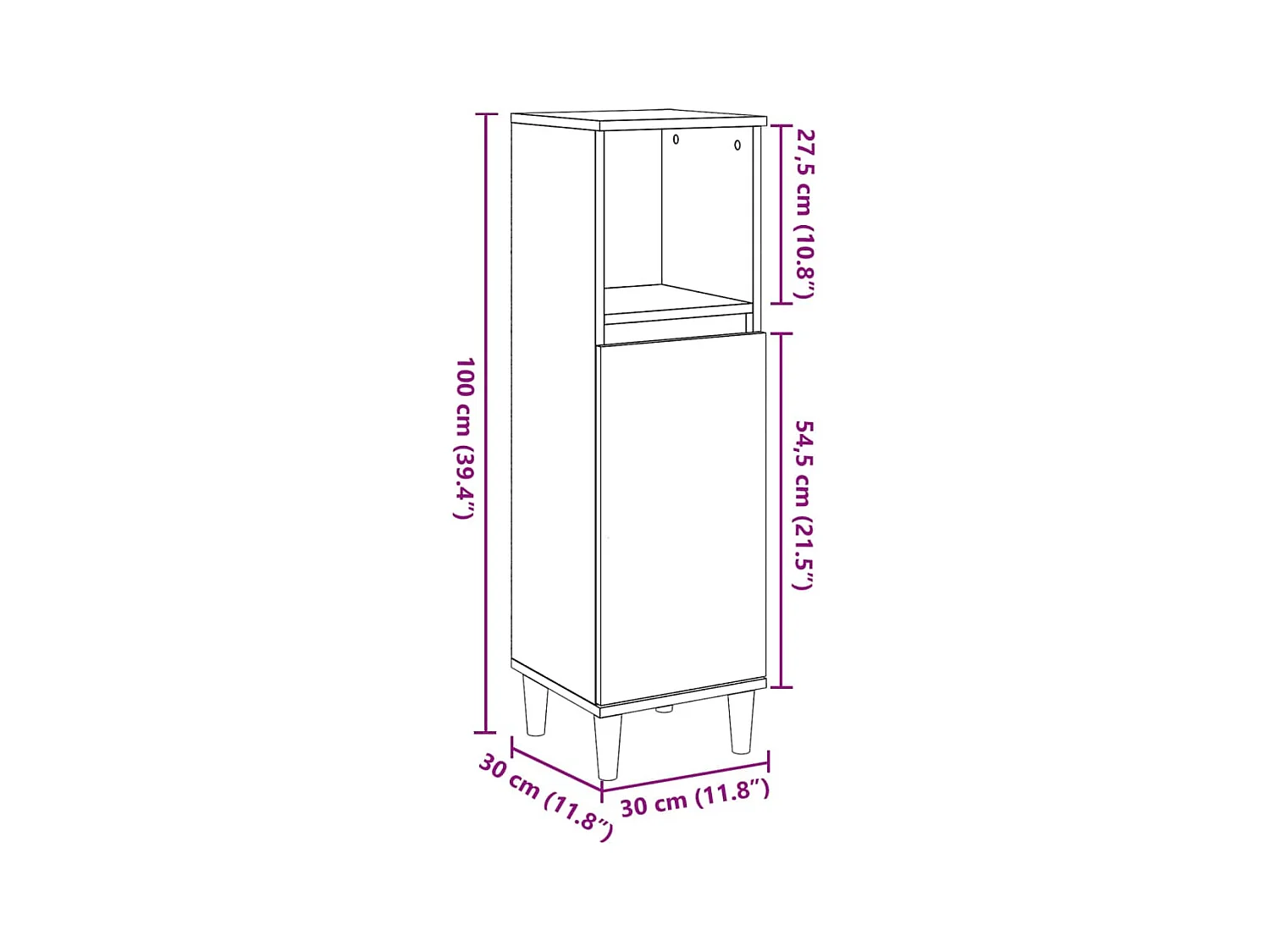 Armoire de salle de bain chêne artisanal 30x30x100 cm