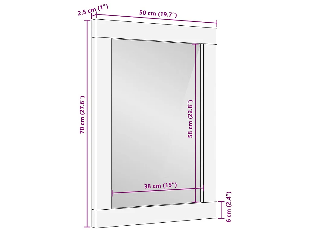 Espelho de casa de banho 50x70 cm acácia maciça e vidro