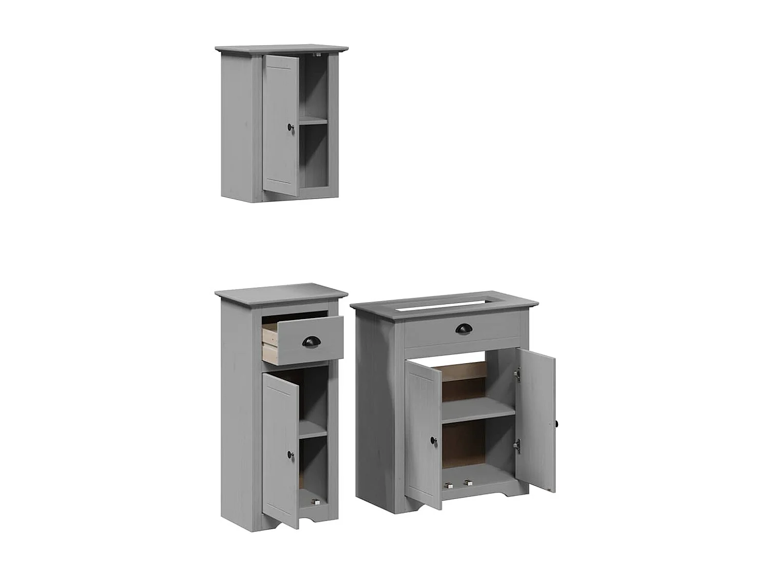 3 pcs conjunto de móveis para WC BODO pinho maciço cinzento