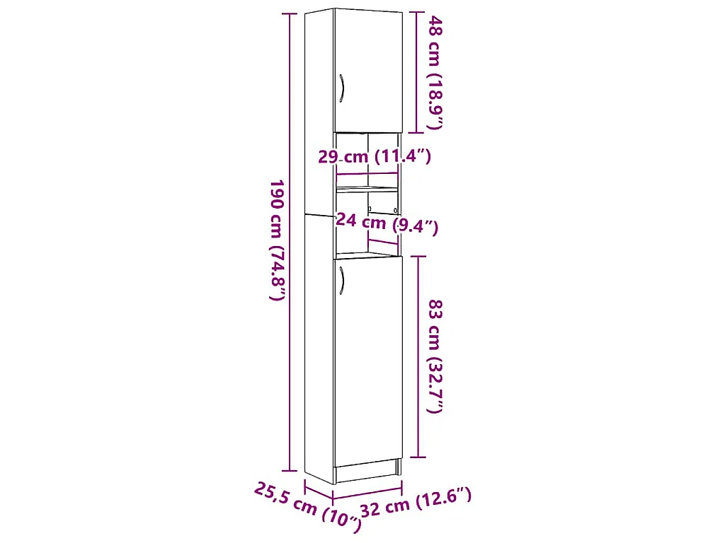Badschrank Altholz-Optik 32x25,5x190 cm Holzwerkstoff