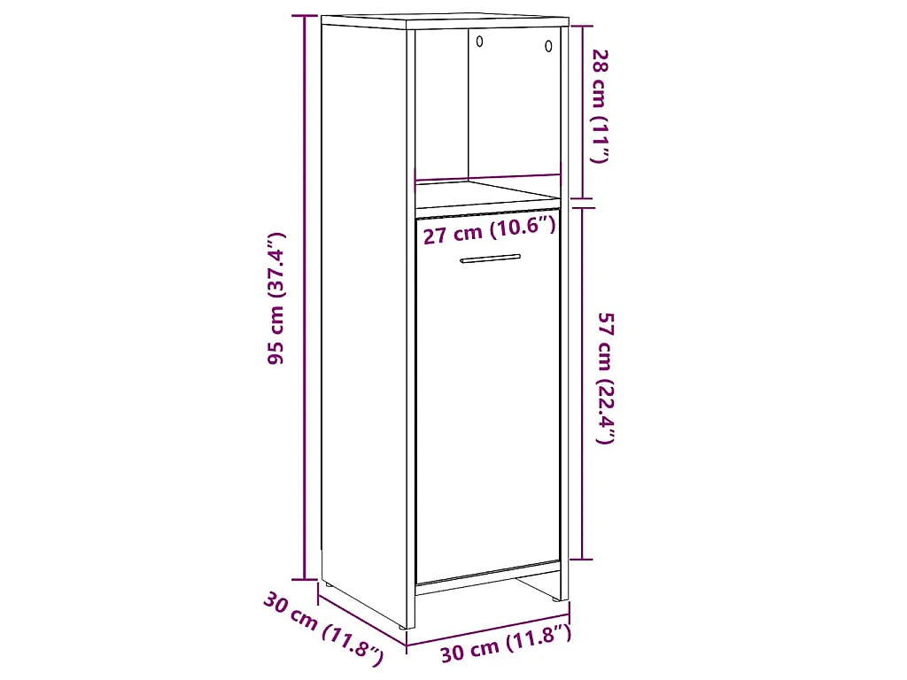 Armoire de salle de bain vieux bois 30x30x95 cm bois ingénierie