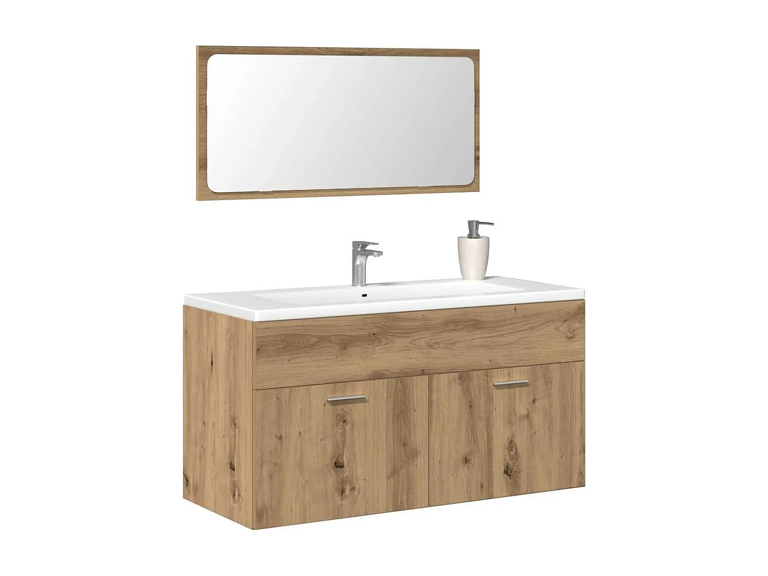 Mobile da Bagno con Specchio Rovere Artigianale Truciolato