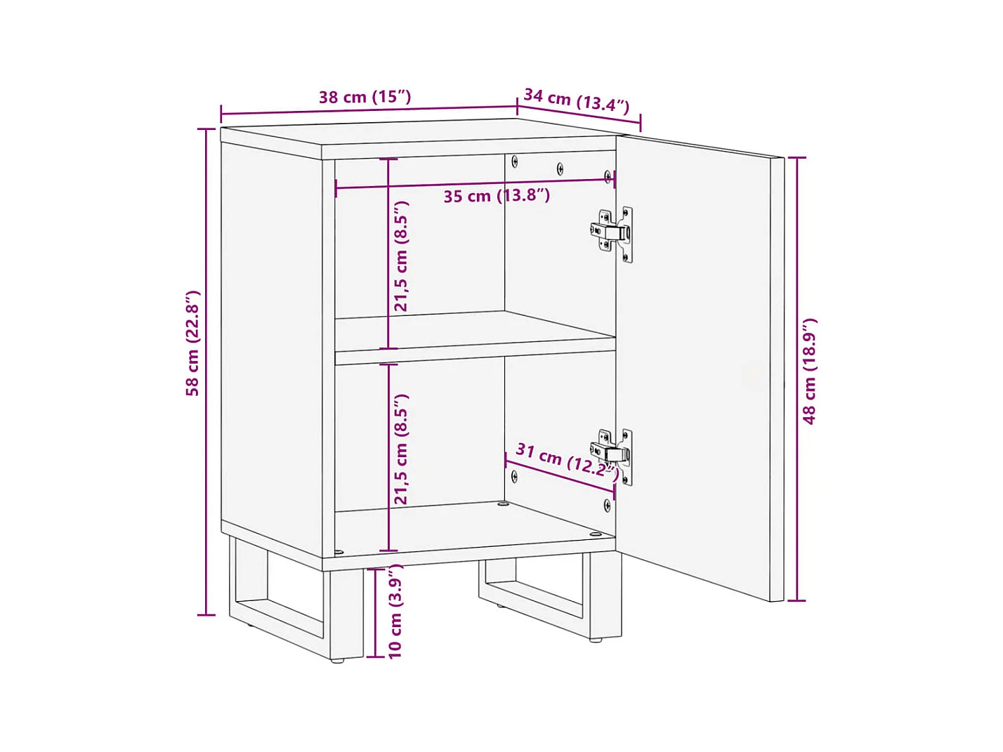 Badkamerkast 38x34x58 cm massief acaciahout