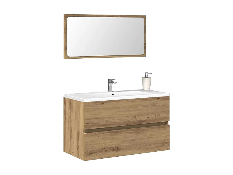 Mobile da Bagno con Specchio Rovere Artigianale Truciolato