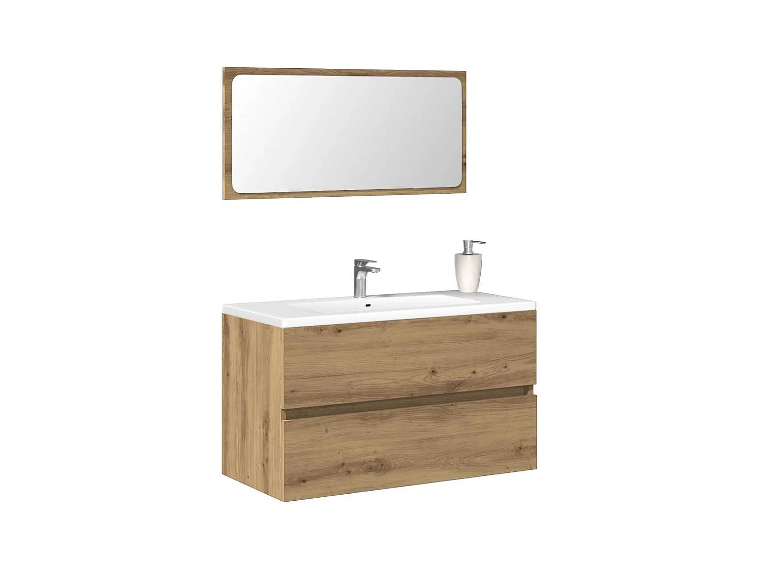 Armoire de salle de bain avec miroir chêne artisanal