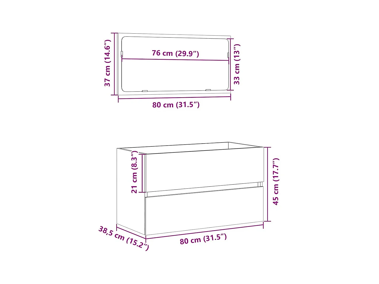 Armoire de salle de bain avec miroir chêne artisanal