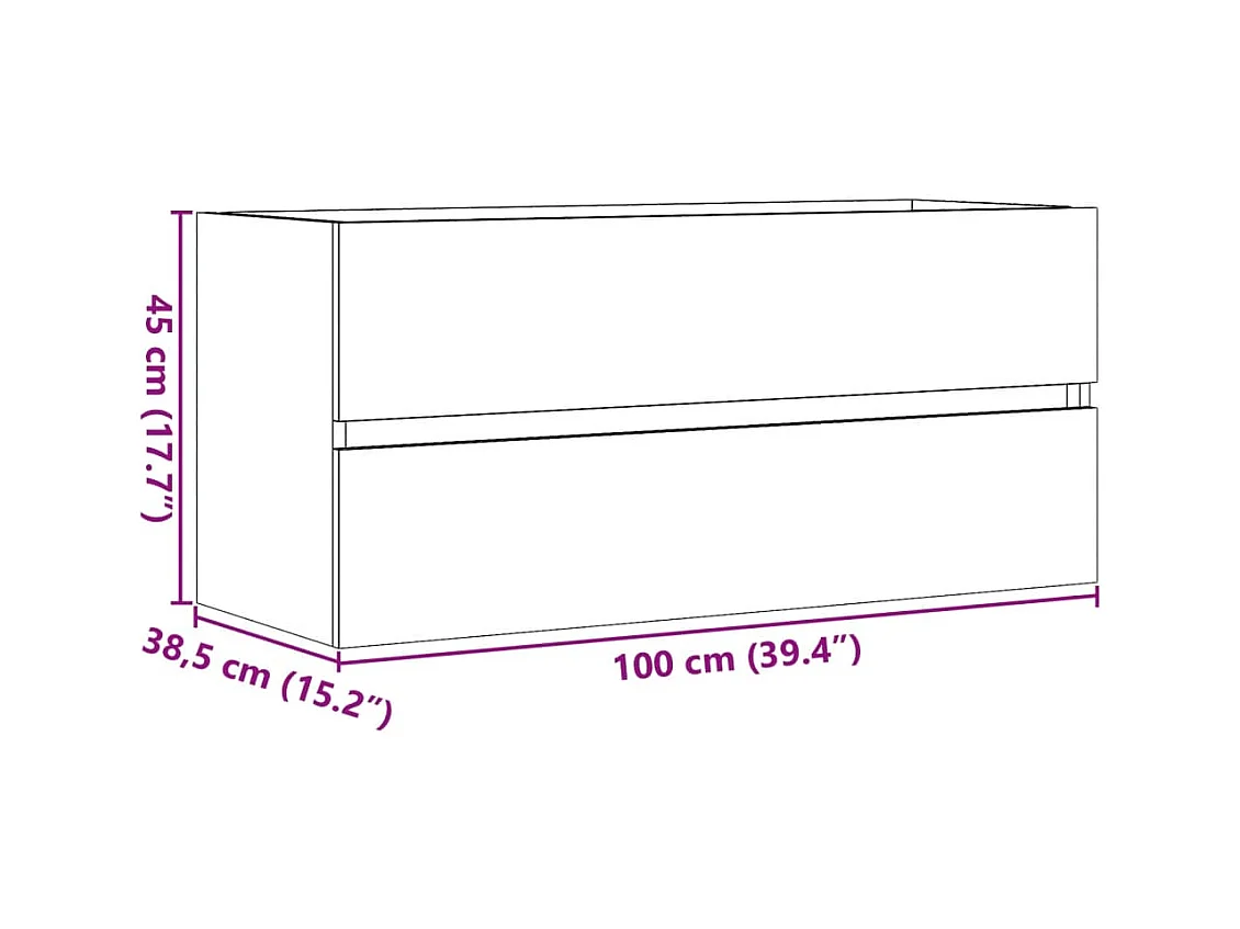 Armario para lavabo contrachapada gris hormigón 100x38,5x45 cm