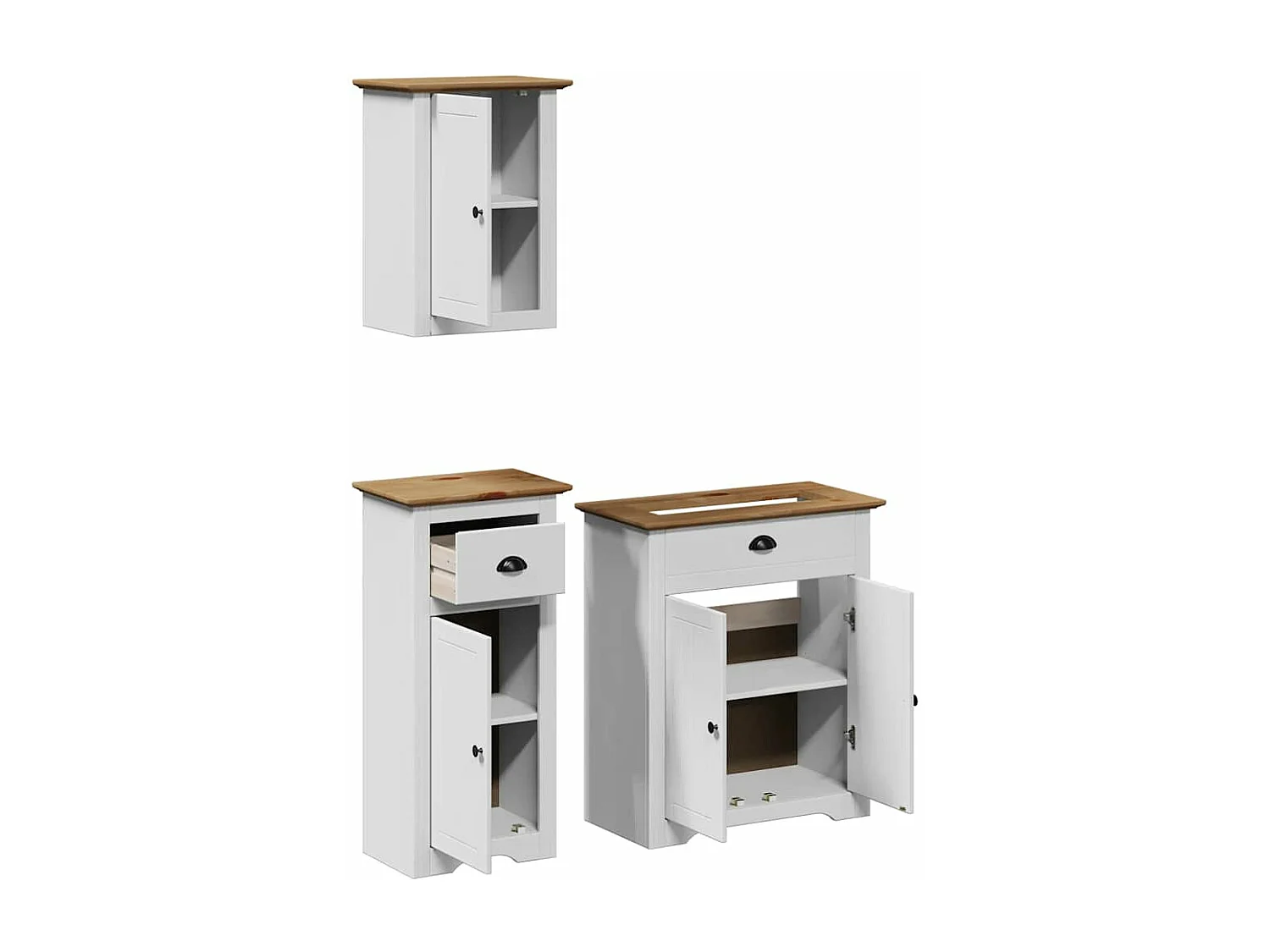 3 pcs conjunto de móveis WC BODO pinho maciço branco castanho