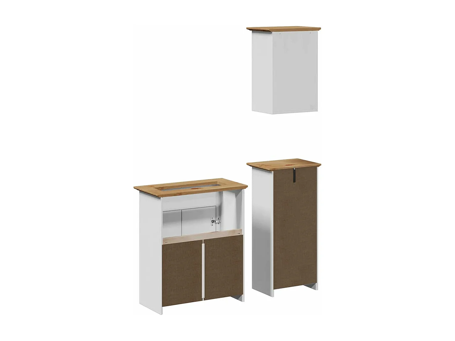 3 pcs conjunto de móveis WC BODO pinho maciço branco castanho