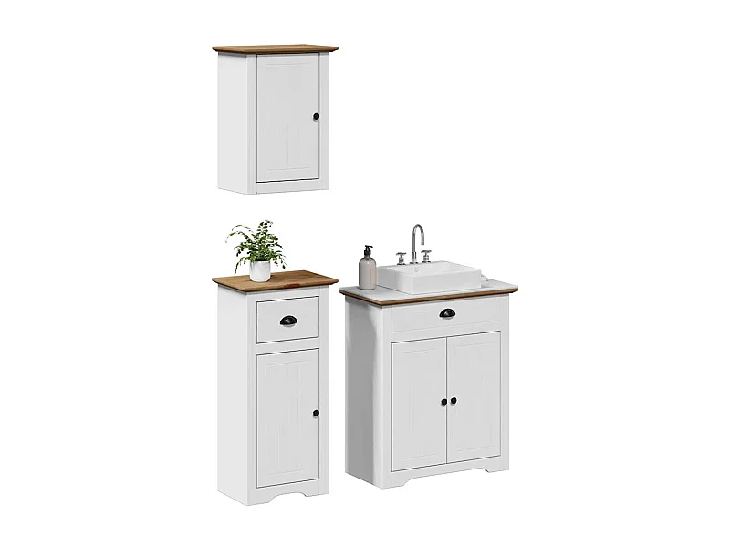 3 pcs conjunto de móveis WC BODO pinho maciço branco castanho