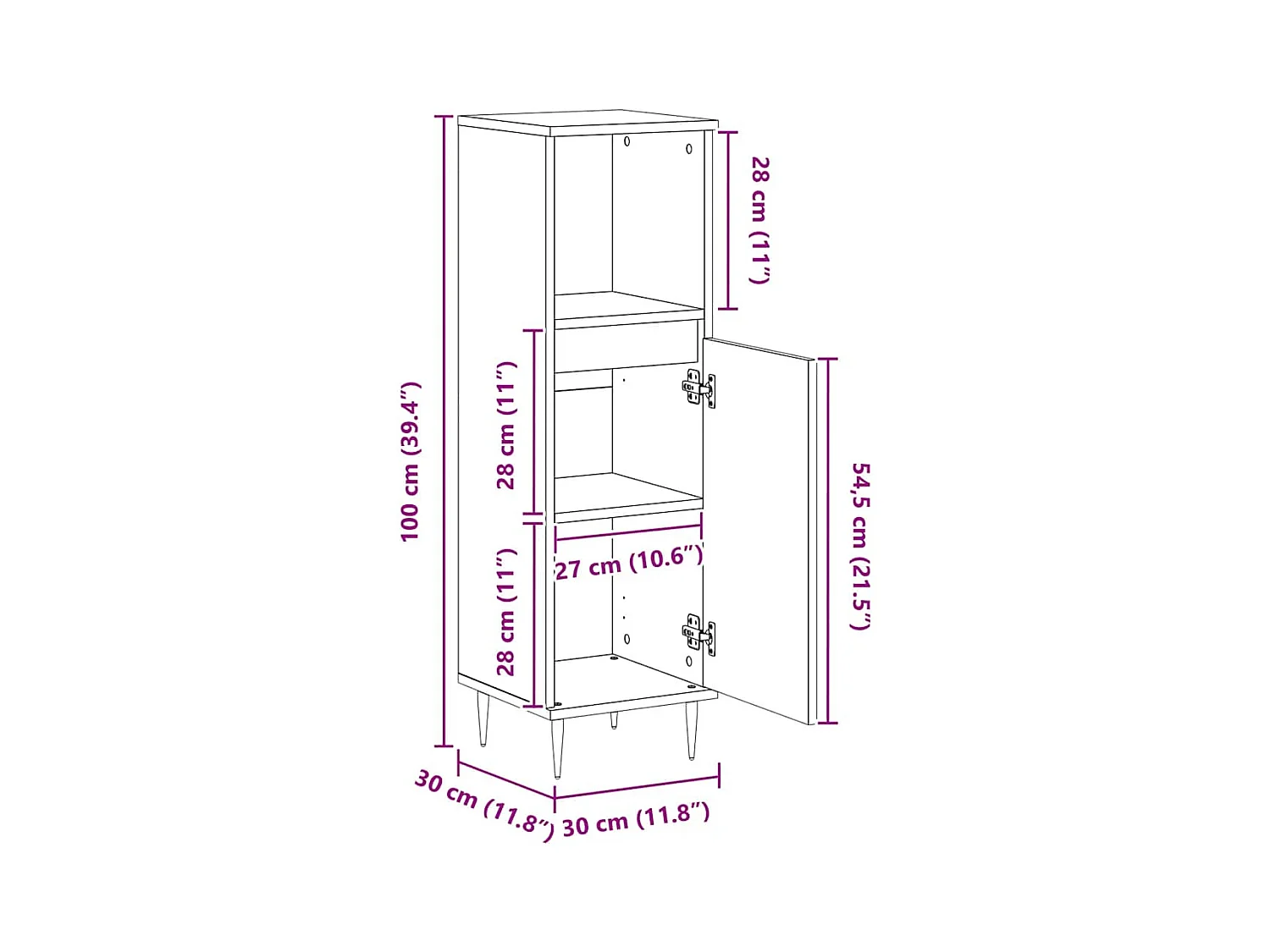 Armoire de salle de bain chêne artisanal 30x30x100 cm