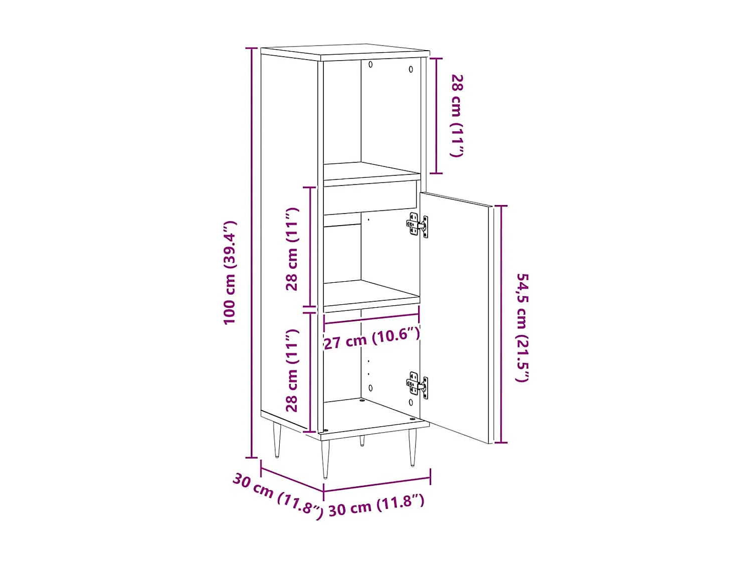 Armoire de salle de bain chêne artisanal 30x30x100 cm