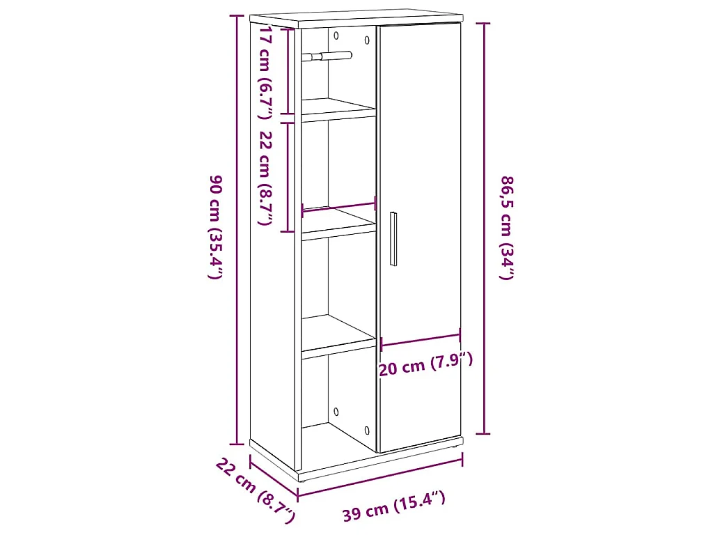 Badkamerkast met rolhouder 39x22x90 cm betongrijs