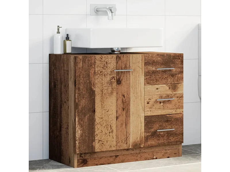 Wastafelkast 63x30x54 cm bewerkt hout oud houtkleurig