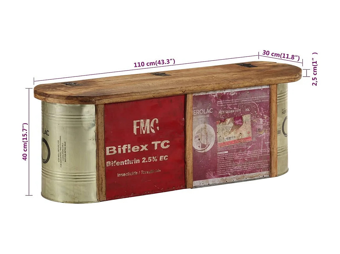 Banc de rangement/buffet 120x30x40 cm bois de récupération