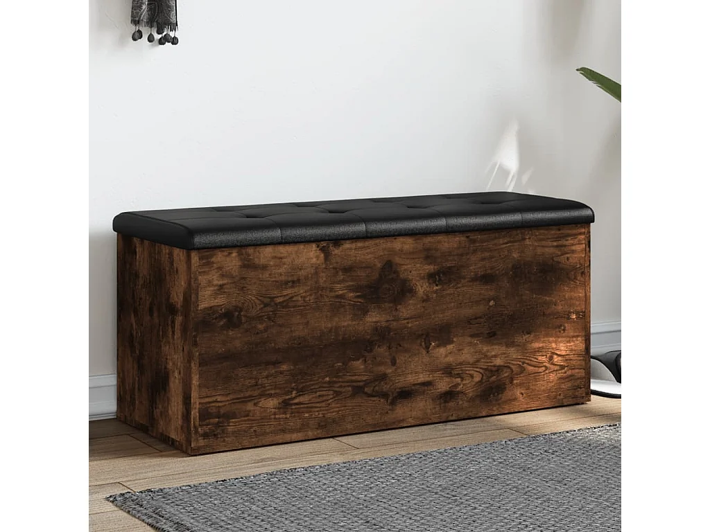 Opbergbankje 102x42x45 cm bewerkt hout gerookt eikenkleurig
