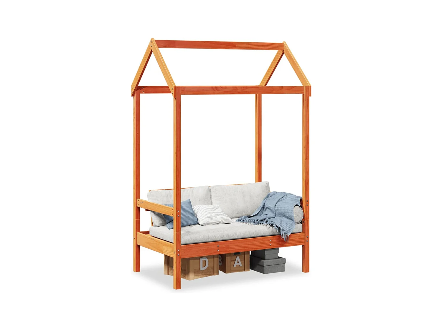 Banco con techo madera maciza pino marrón cera 117,5x70x176,5cm