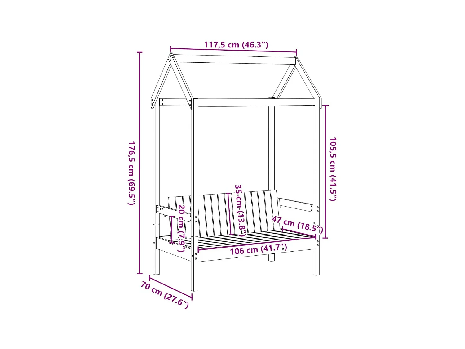 Banco con techo madera maciza pino marrón cera 117,5x70x176,5cm