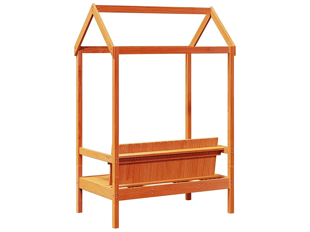 Bank met dak 117,5x70x176,5 cm massief grenenhout wasbruin