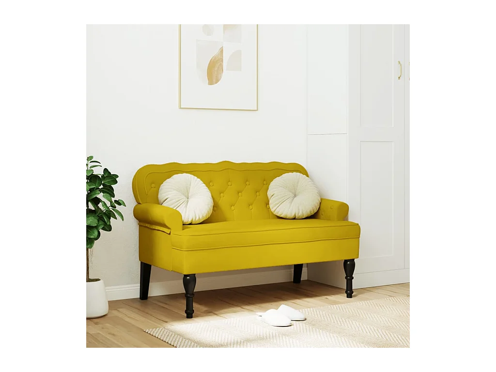Banco con respaldo terciopelo amarillo 119,5x64,5x75 cm