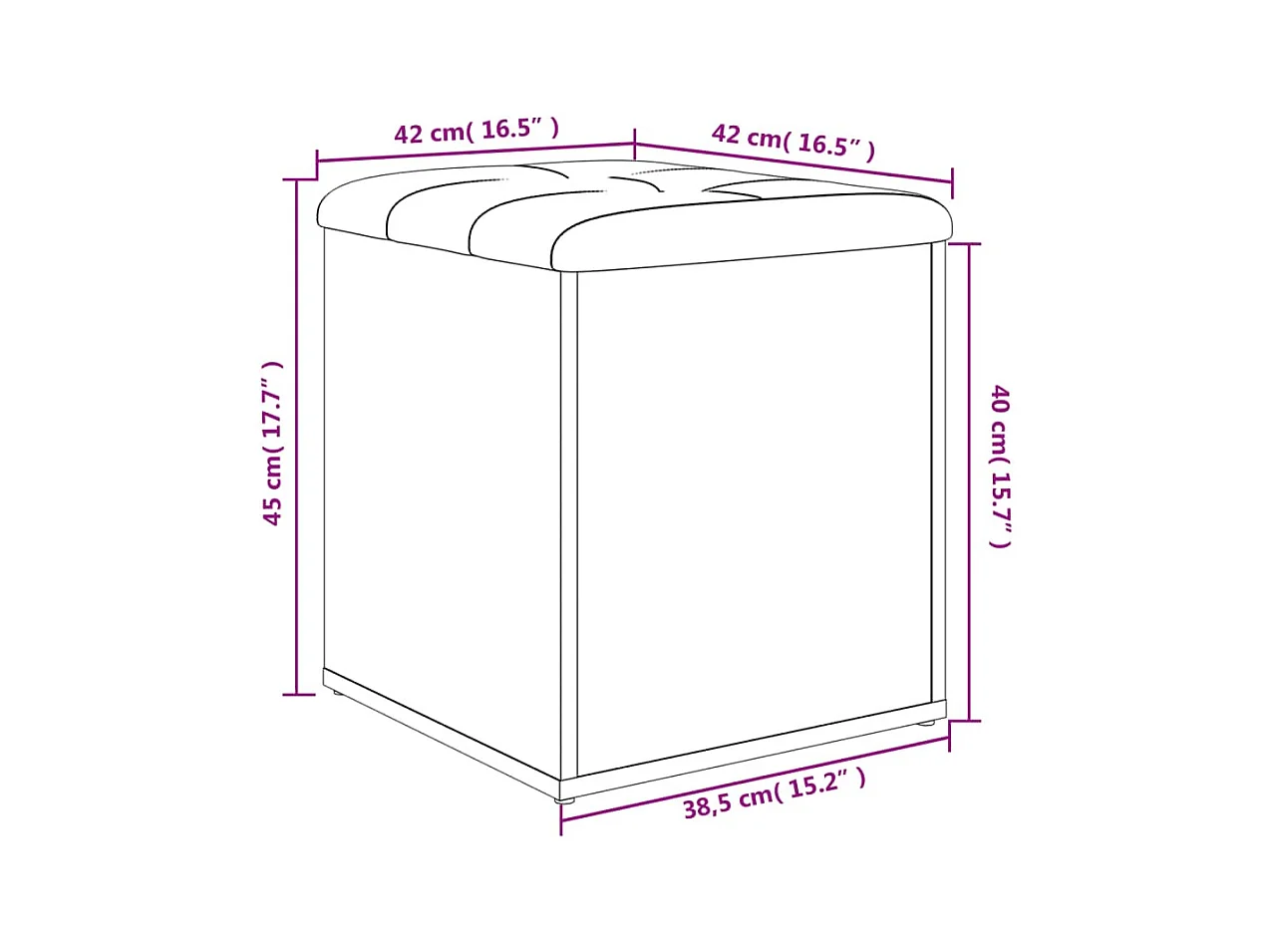 Banc de rangement chêne fumé 42x42x45 cm bois d'ingénierie