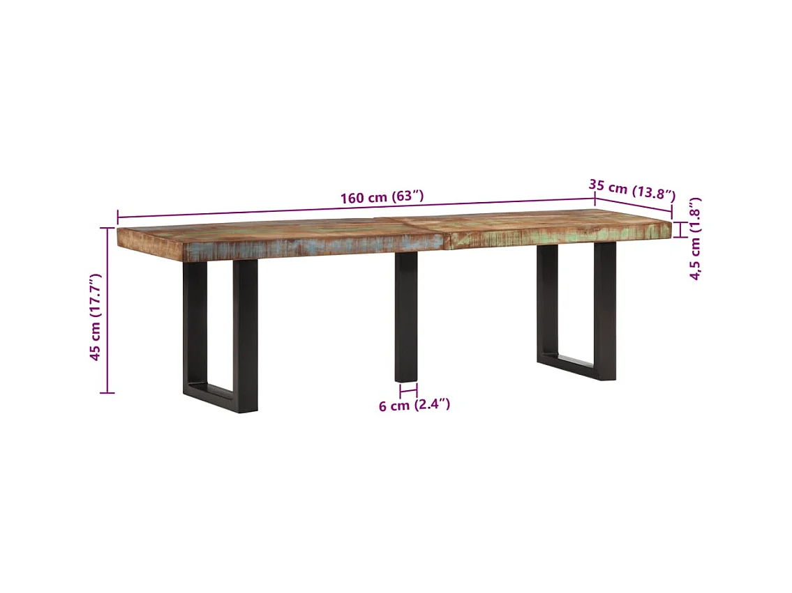Banc 160 cm bois de récupération massif et acier
