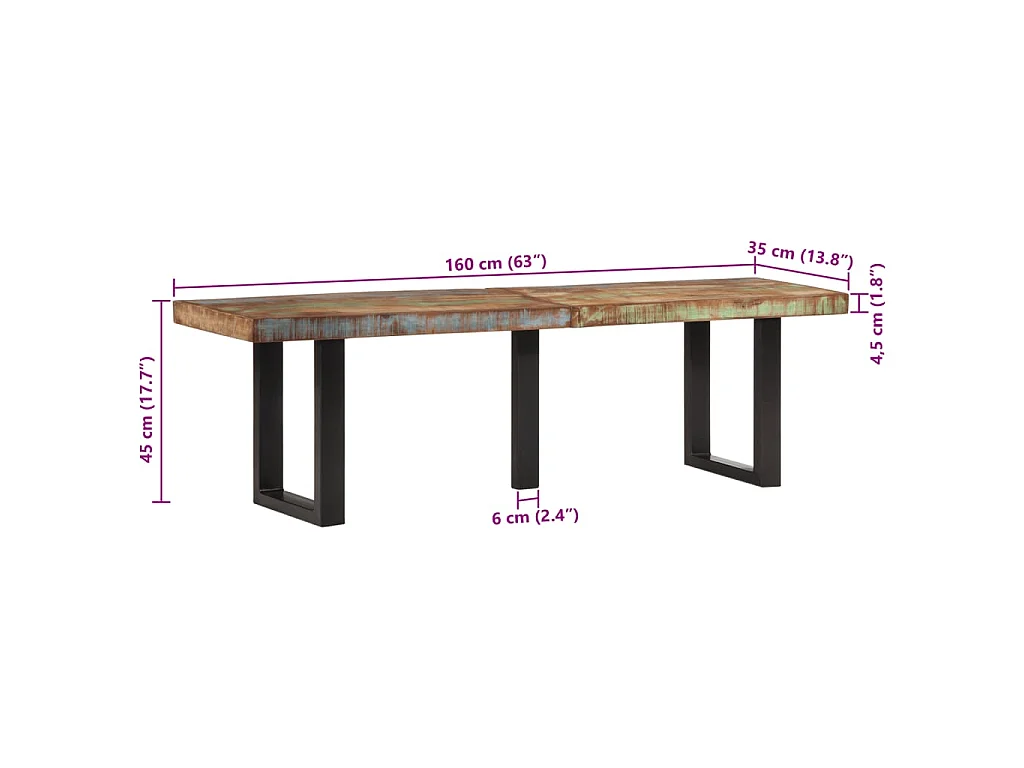 Bankje 160 cm massief gerecycled hout en staal