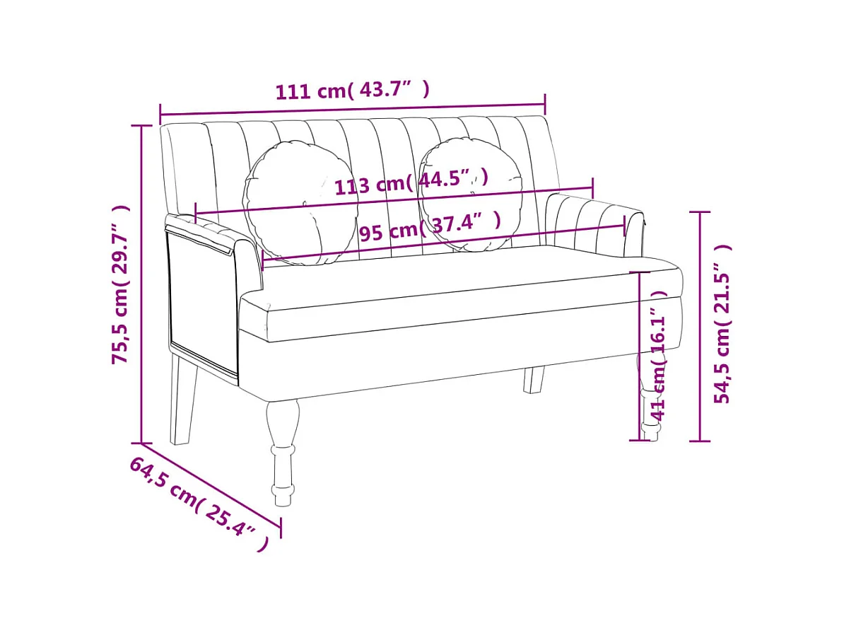 Banc avec coussins 113x64,5x75,5 cm lin
