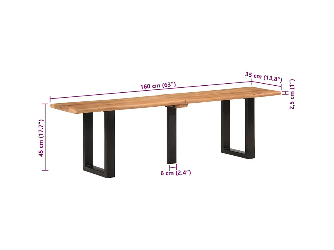 Banc 160 cm bois d'acacia massif et acier