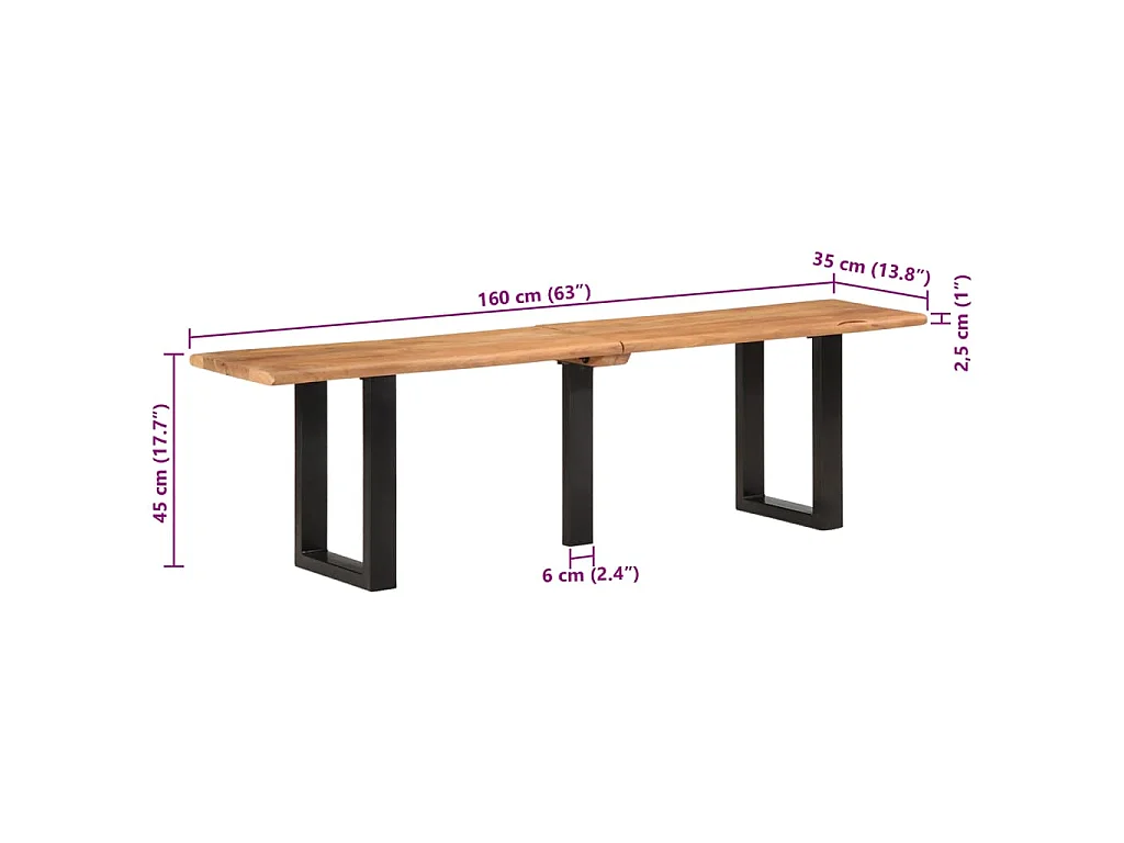 Bankje 160 cm massief acaciahout en staal