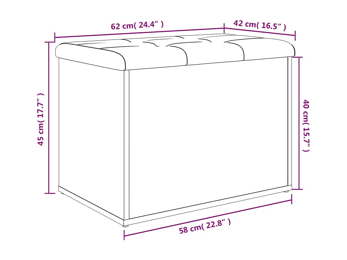 Banc de rangement chêne fumé 62x42x45 cm bois d'ingénierie