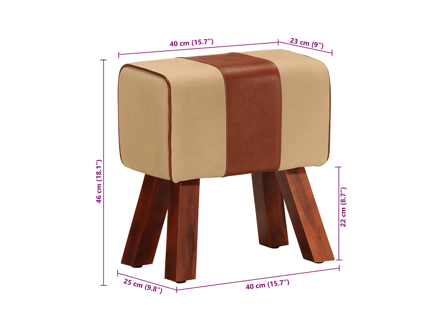 Banc saut de cheval 38 cm marron cuir véritable et manguier