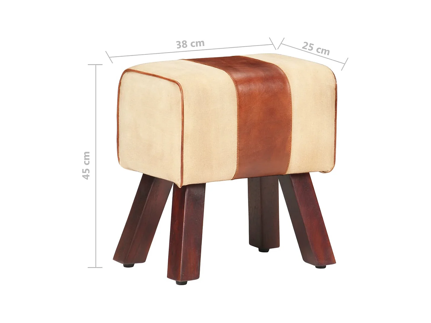 Banc saut de cheval 38 cm marron cuir véritable et manguier