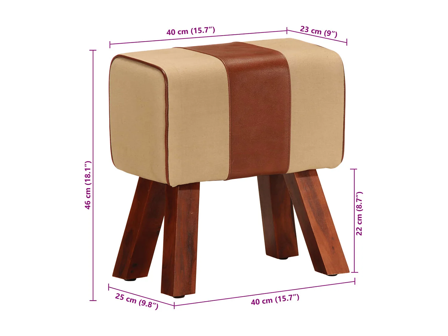 Sitzbank Turnbock-Design 38 cm Braun Echtleder Massivholz Mango