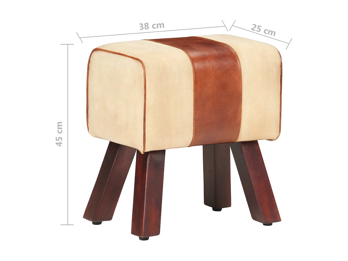 Sitzbank Turnbock-Design 38 cm Braun Echtleder Massivholz Mango