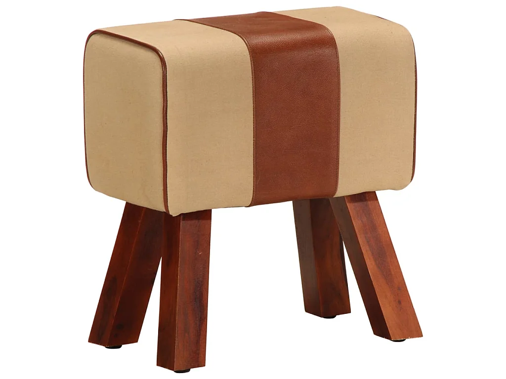 Banc saut de cheval 38 cm marron cuir véritable et manguier