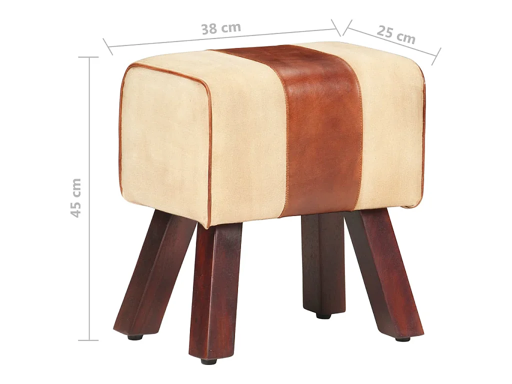 Banc saut de cheval 38 cm marron cuir véritable et manguier