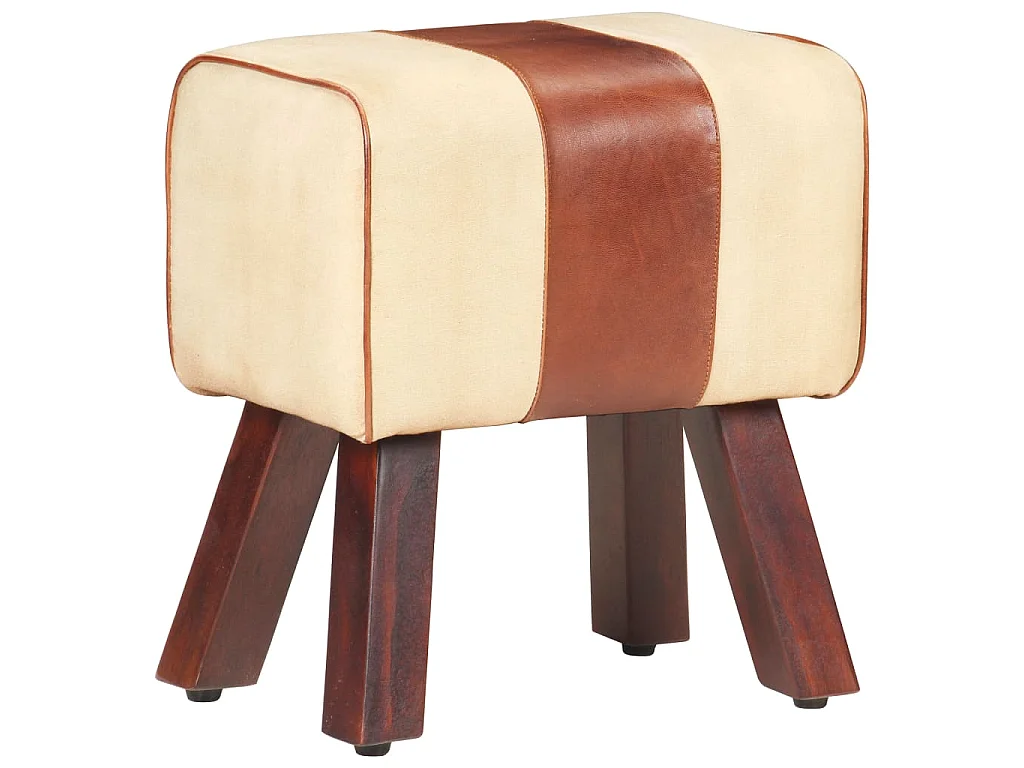 Banc saut de cheval 38 cm marron cuir véritable et manguier